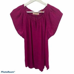 Rebecca Taylor Size‎ 4 Blouse Top Cap Flutter Sleeves Keyhole Front Pink Women's